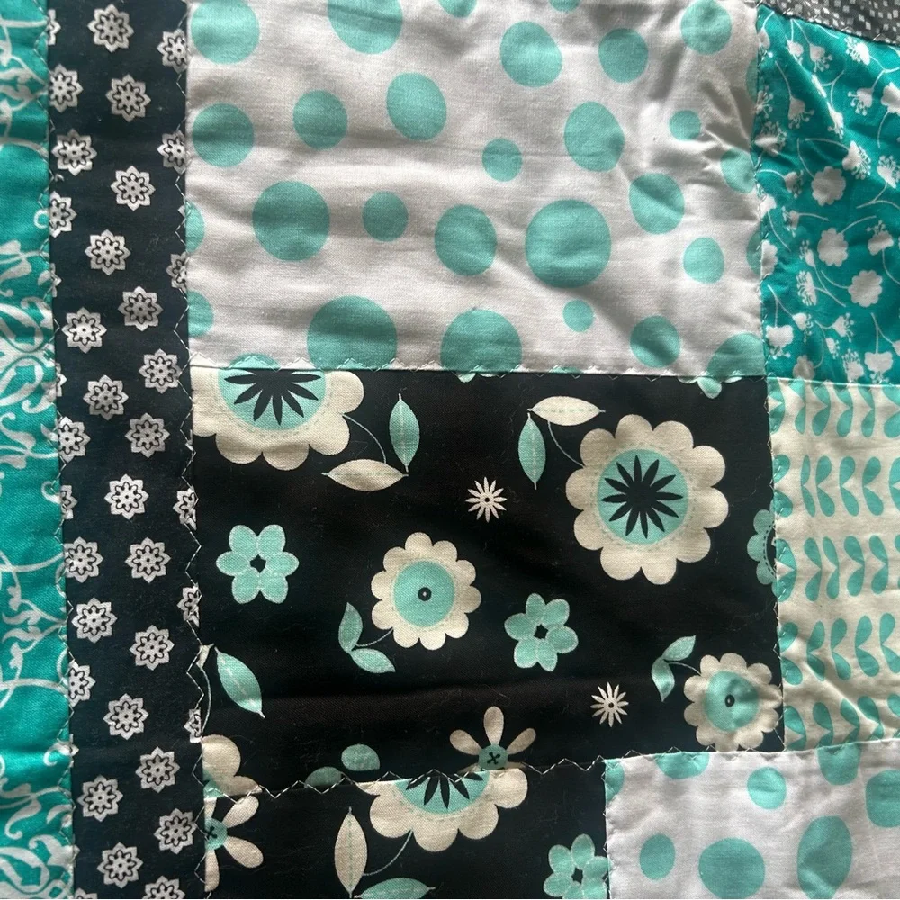 Patchwork Quilt with Teal and Black Accents #0825258